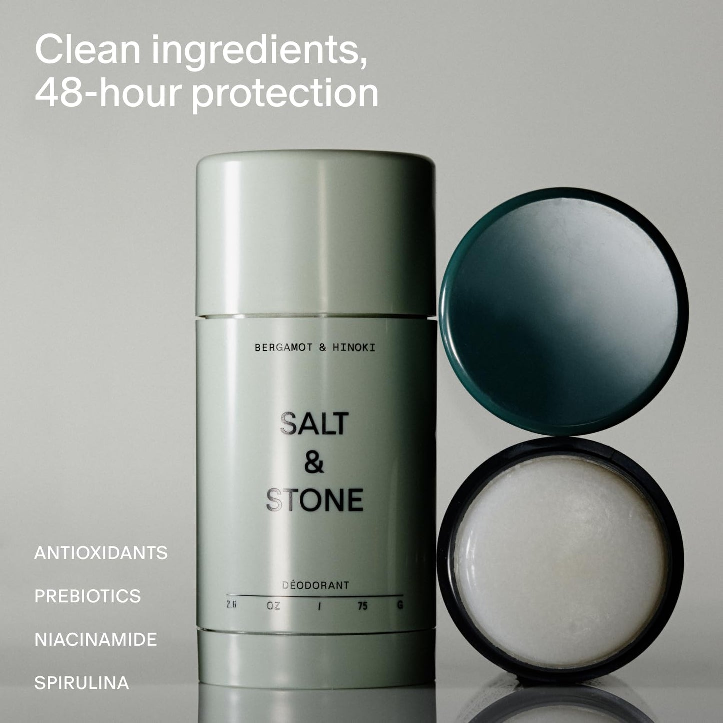 Salt & Stone Aluminum Free Deodorant | Extra Strength 48 Hour Protection for Women & Men | Made with Seaweed Extracts, Niacinamide & Prebiotics | Bergamot & Hinoki / Santal & Vetiver / Black Rose & Oud / Eucalyptus & Cedar / Vanilla & Sandalwood