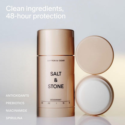Salt & Stone Aluminum Free Deodorant | Extra Strength 48 Hour Protection for Women & Men | Made with Seaweed Extracts, Niacinamide & Prebiotics | Bergamot & Hinoki / Santal & Vetiver / Black Rose & Oud / Eucalyptus & Cedar / Vanilla & Sandalwood