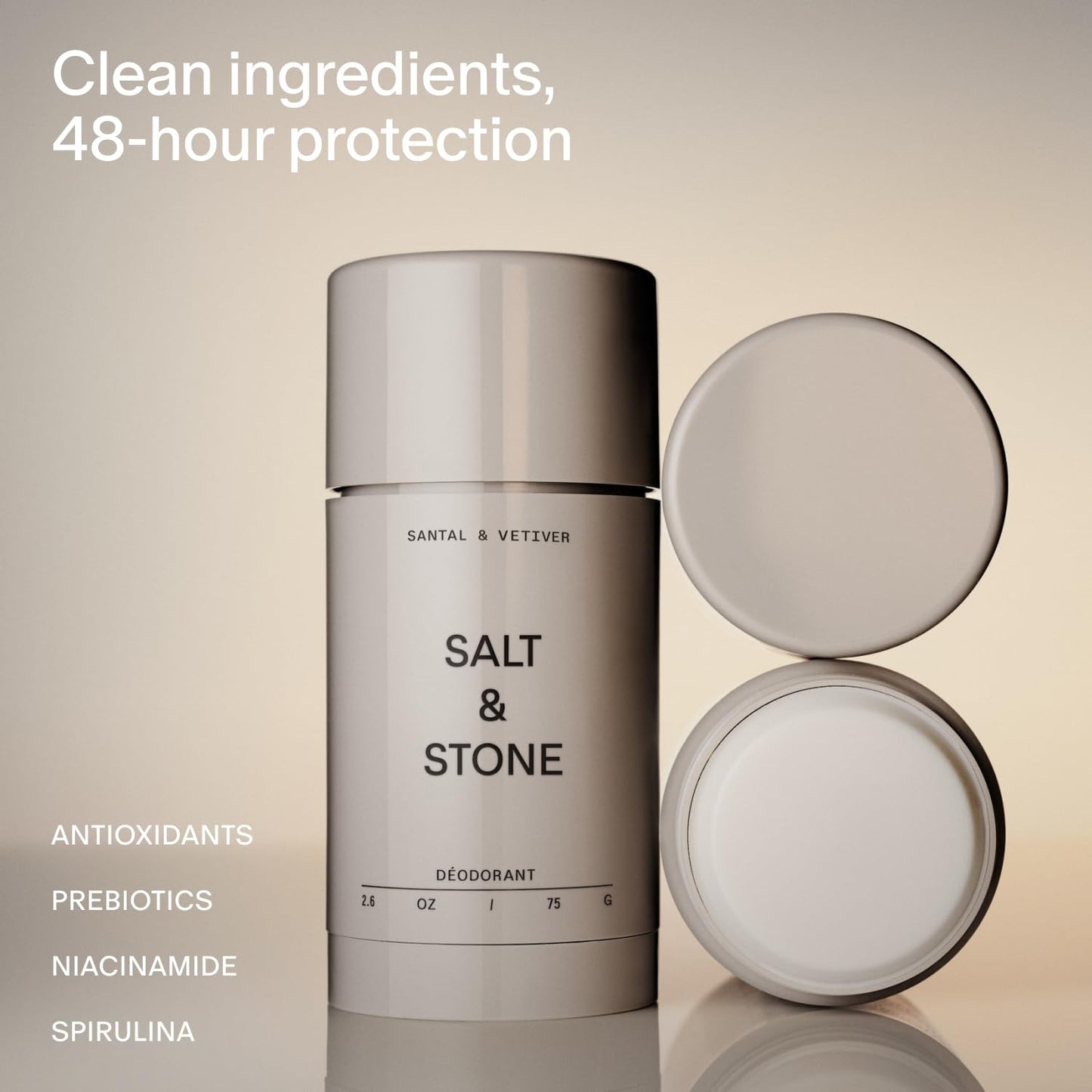 Salt & Stone Aluminum Free Deodorant | Extra Strength 48 Hour Protection for Women & Men | Made with Seaweed Extracts, Niacinamide & Prebiotics | Bergamot & Hinoki / Santal & Vetiver / Black Rose & Oud / Eucalyptus & Cedar / Vanilla & Sandalwood