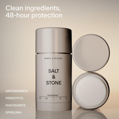 Salt & Stone Aluminum Free Deodorant | Extra Strength 48 Hour Protection for Women & Men | Made with Seaweed Extracts, Niacinamide & Prebiotics | Bergamot & Hinoki / Santal & Vetiver / Black Rose & Oud / Eucalyptus & Cedar / Vanilla & Sandalwood