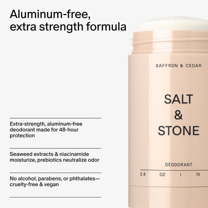 Salt & Stone Aluminum Free Deodorant | Extra Strength 48 Hour Protection for Women & Men | Made with Seaweed Extracts, Niacinamide & Prebiotics | Bergamot & Hinoki / Santal & Vetiver / Black Rose & Oud / Eucalyptus & Cedar / Vanilla & Sandalwood
