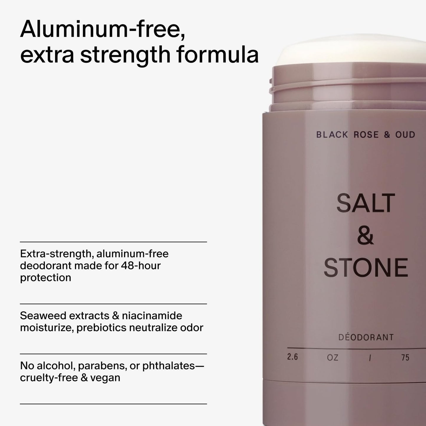 Salt & Stone Aluminum Free Deodorant | Extra Strength 48 Hour Protection for Women & Men | Made with Seaweed Extracts, Niacinamide & Prebiotics | Bergamot & Hinoki / Santal & Vetiver / Black Rose & Oud / Eucalyptus & Cedar / Vanilla & Sandalwood