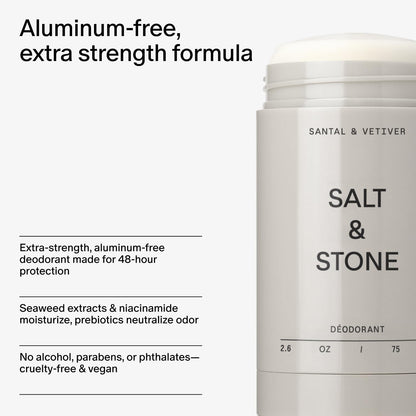 Salt & Stone Aluminum Free Deodorant | Extra Strength 48 Hour Protection for Women & Men | Made with Seaweed Extracts, Niacinamide & Prebiotics | Bergamot & Hinoki / Santal & Vetiver / Black Rose & Oud / Eucalyptus & Cedar / Vanilla & Sandalwood